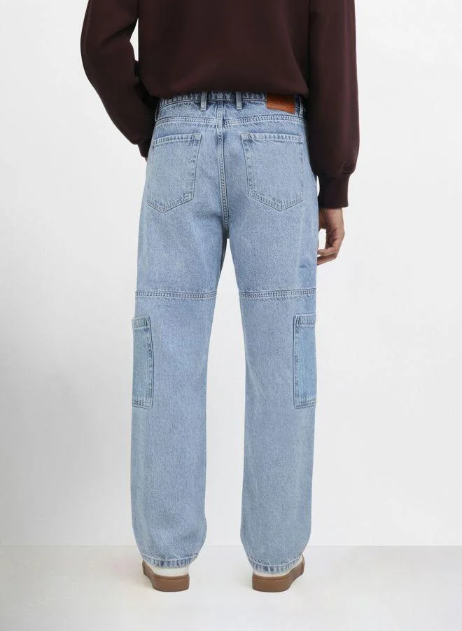 The Indian Garage Co  Men Regular Fit Solid Patch Pocket Mid-Rise Jeans for Men | Best Price UAE